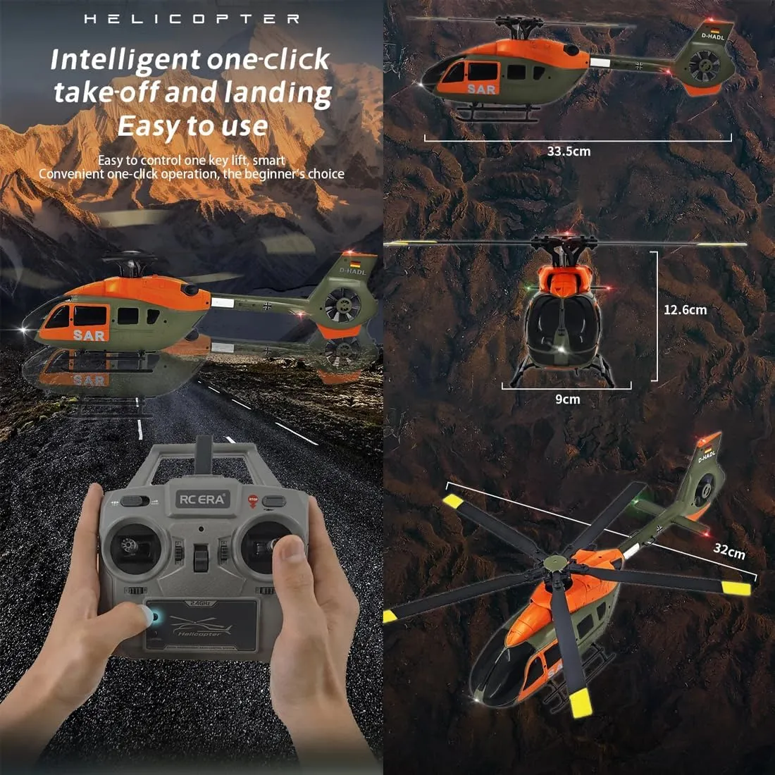 C190 H145 RC Helicopter with 6 axis Gyro, 1:30 Scale 2.4G 6CH Flying Aircraft Model Optical Flow Positioning, RC Military Helicopter Gift for Adults (1 Battery)