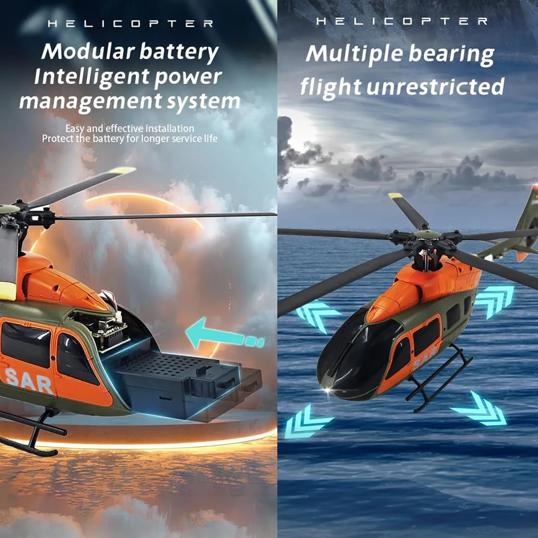 C190 H145 RC Helicopter with 6 axis Gyro, 1:30 Scale 2.4G 6CH Flying Aircraft Model Optical Flow Positioning, RC Military Helicopter Gift for Adults (1 Battery)