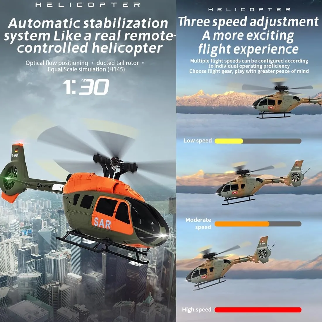 C190 H145 RC Helicopter with 6 axis Gyro, 1:30 Scale 2.4G 6CH Flying Aircraft Model Optical Flow Positioning, RC Military Helicopter Gift for Adults (1 Battery)