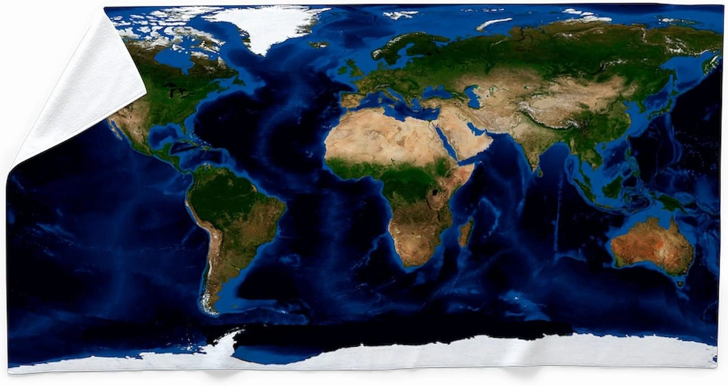 CafePress Earth, Topographic and Bathymetric Map 30"x60" Absorbent Cotton Back, Soft Beach, Pool Towel