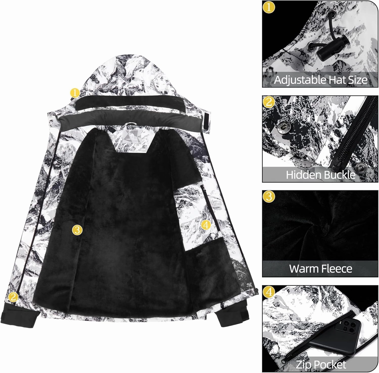 CAMEL CROWN Women's Ski Jacket Winter Snow Coat Warm Fleece Mountain Waterproof Female Jacket Snowboarding jackets