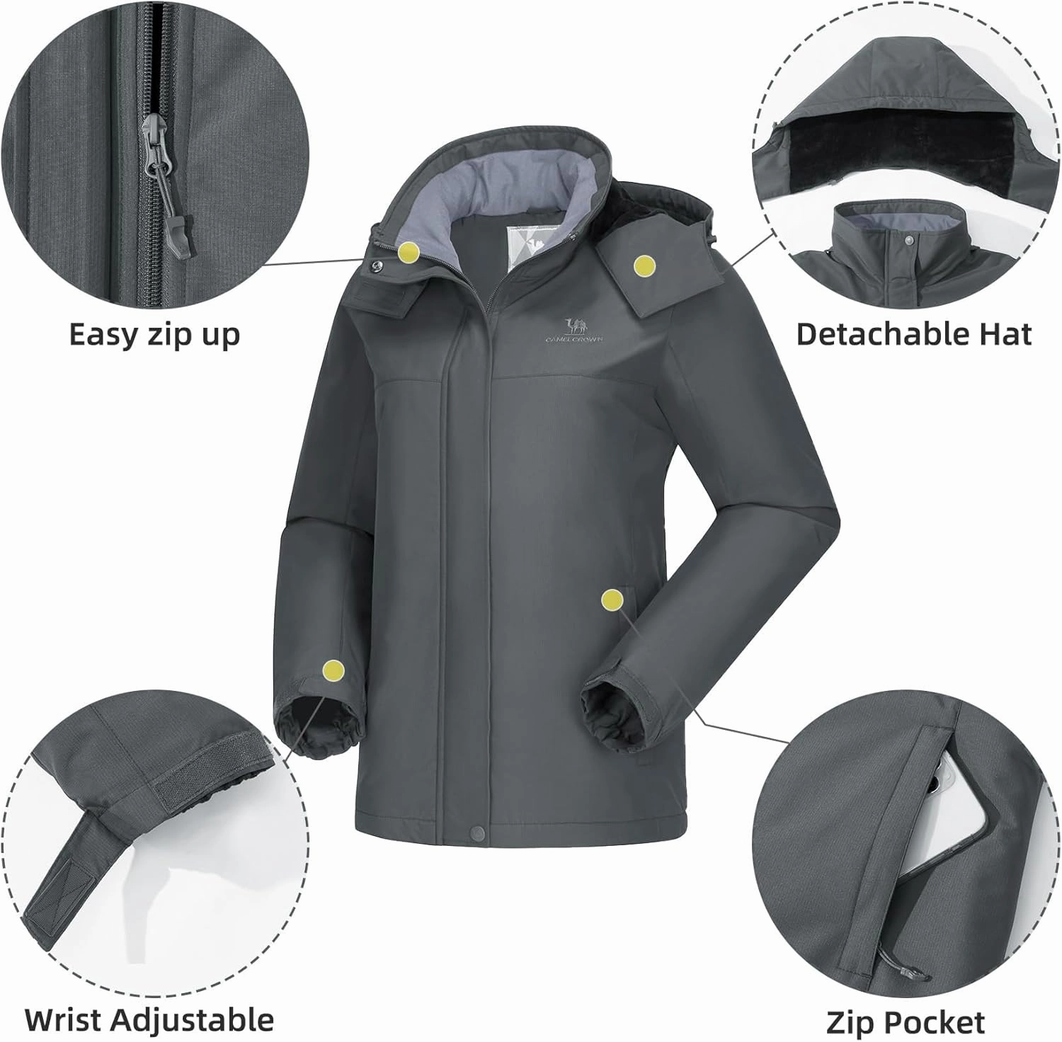 CAMEL CROWN Women's Ski Jacket Winter Snow Coat Warm Fleece Mountain Waterproof Female Jacket Snowboarding jackets