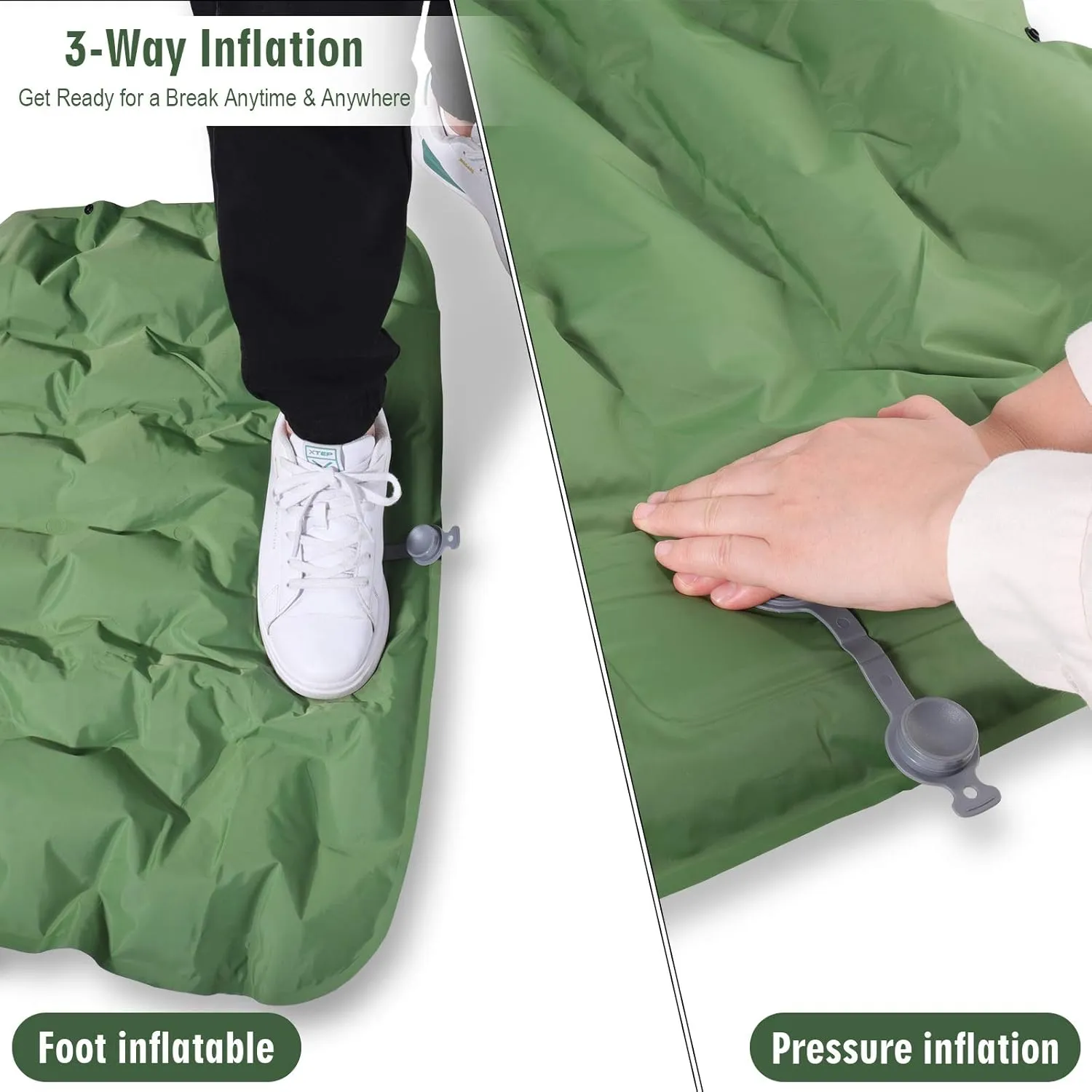 Camping Sleeping Pad, Foot Press Inflatable Sleeping Mat with Pillow, Hiking Air Mattress - Lightweight, Durable Waterproof Air Mattress Compact Hiking Pad - Upgrade Thickness (Green)
