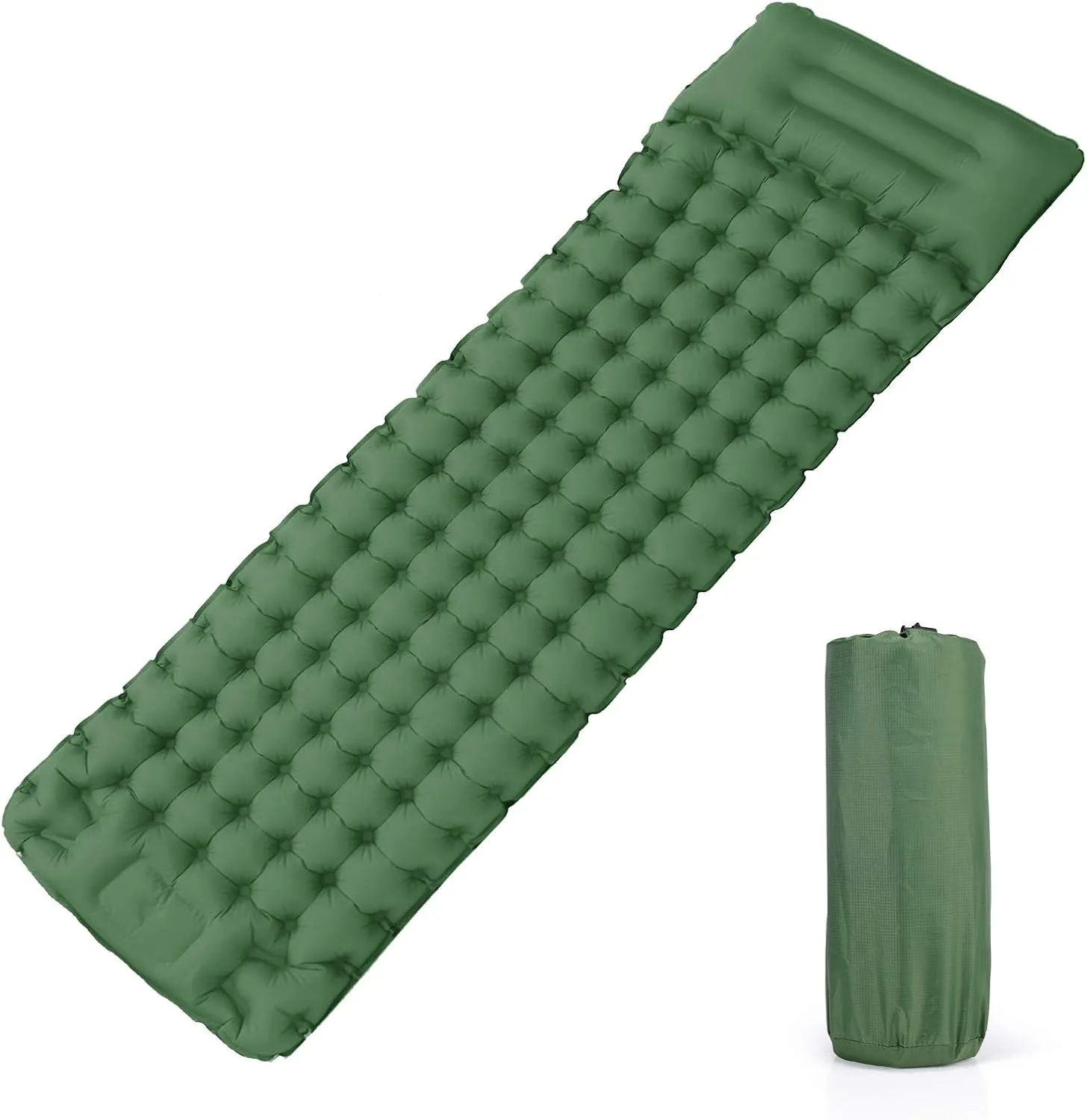 Camping Sleeping Pad, Foot Press Inflatable Sleeping Mat with Pillow, Hiking Air Mattress - Lightweight, Durable Waterproof Air Mattress Compact Hiking Pad - Upgrade Thickness (Green)