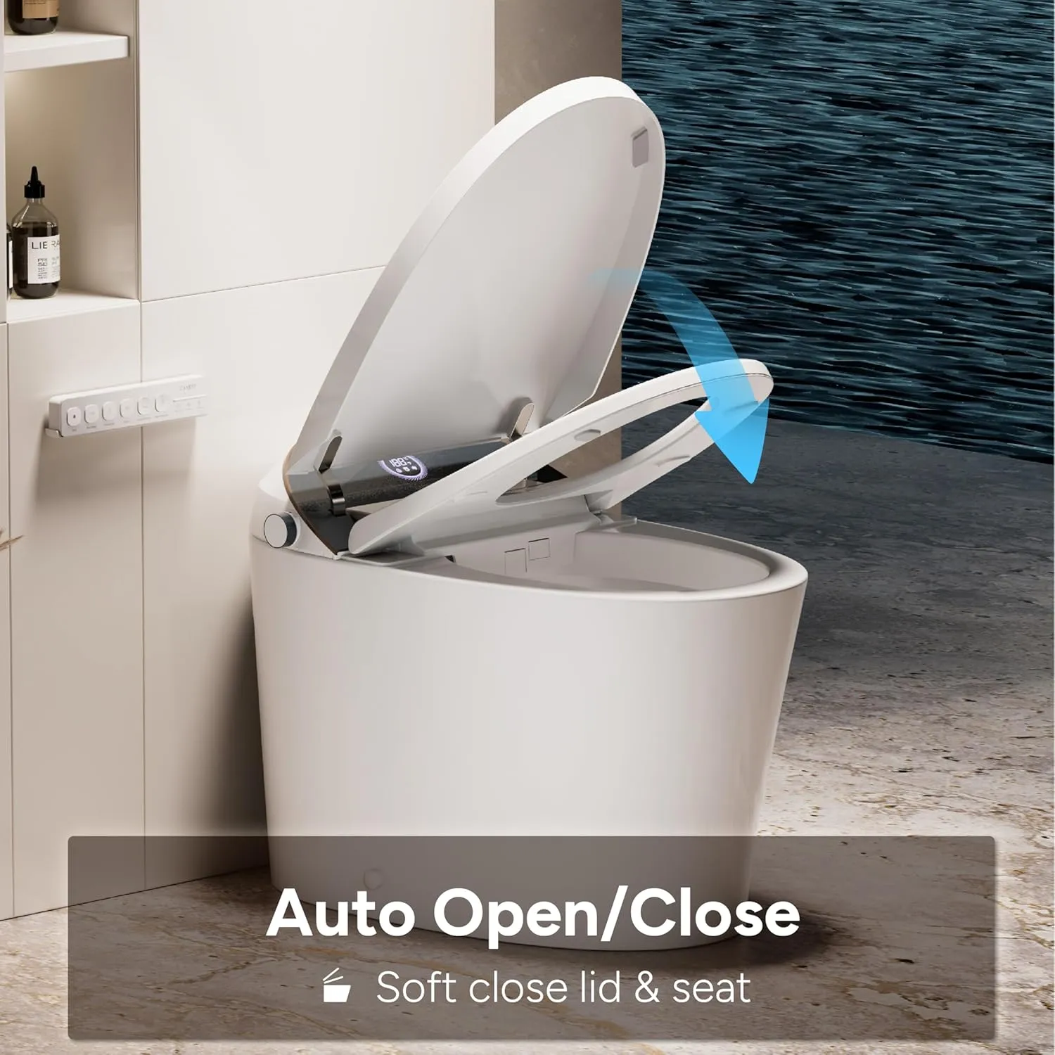 CANEST Smart Toilet with Bidet Built in, Elongated Toilets with Heated Seat, Auto Open Close, Foot Sensor, Warm Water and Dryer, Remote Control, LED Display, Night Light, Auto Deodorization (TC-400BK)