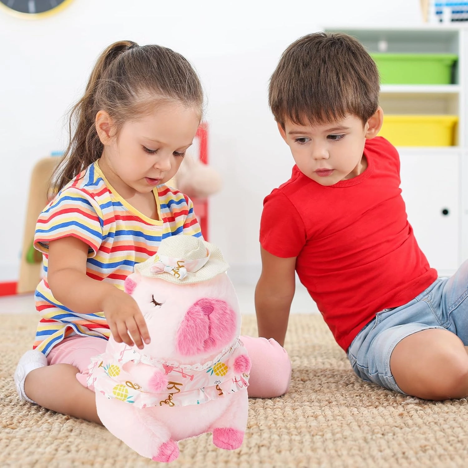 Capybara Plush Toy- Cute 10'' Capybara Stuffed Animal for Kids and Girls - Kawaii Capybara Plushies Pillow Doll Birthday Gift (Pink)