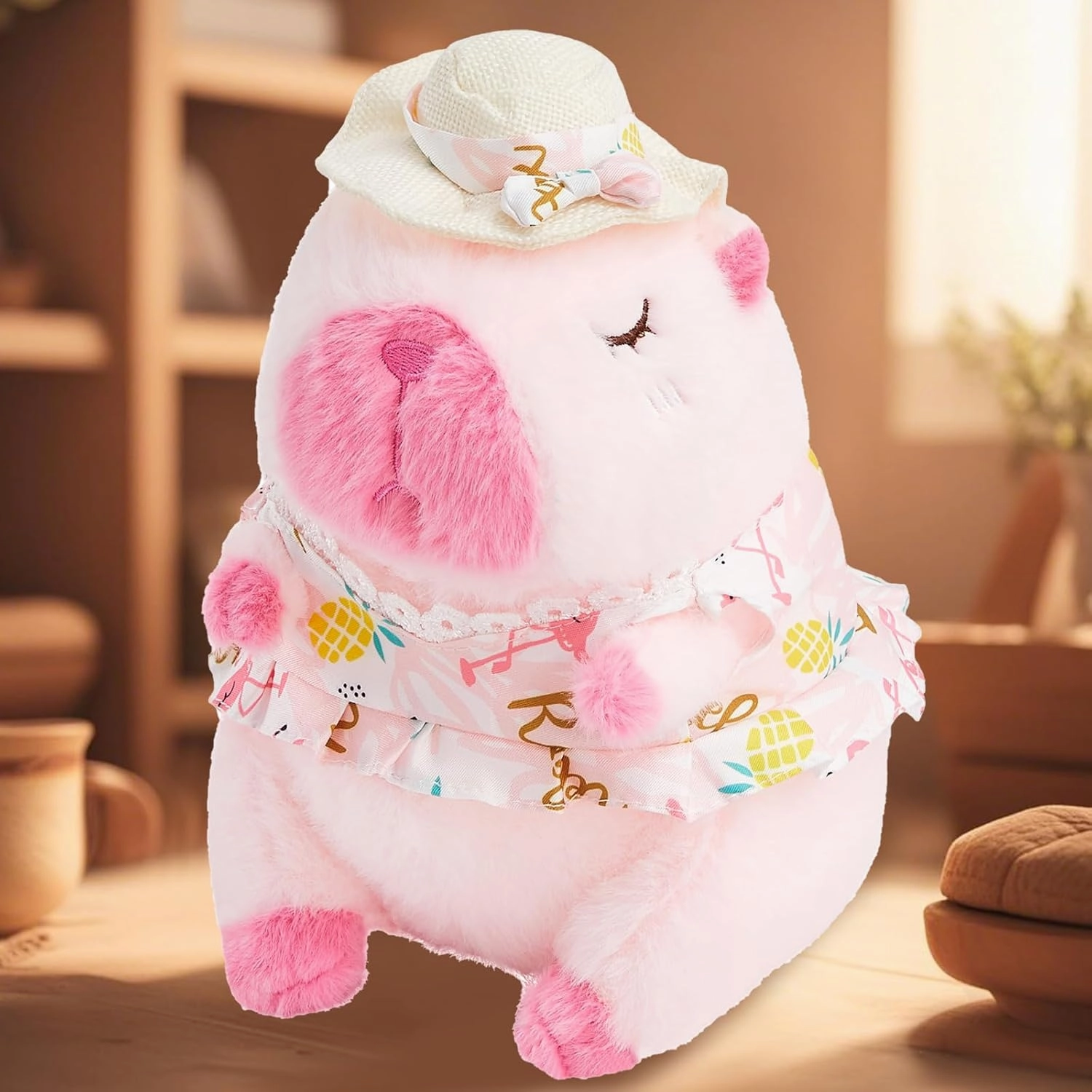 Capybara Plush Toy- Cute 10'' Capybara Stuffed Animal for Kids and Girls - Kawaii Capybara Plushies Pillow Doll Birthday Gift (Pink)