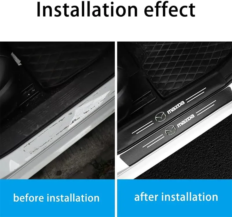 Car Door Sill Protector for Mazda Biante 2008-2018, Door Entry Guard Door Sill Scuff Plate Carbon Fiber Sticker Car Door Sill Protection Strip Accessories,9 pcs
