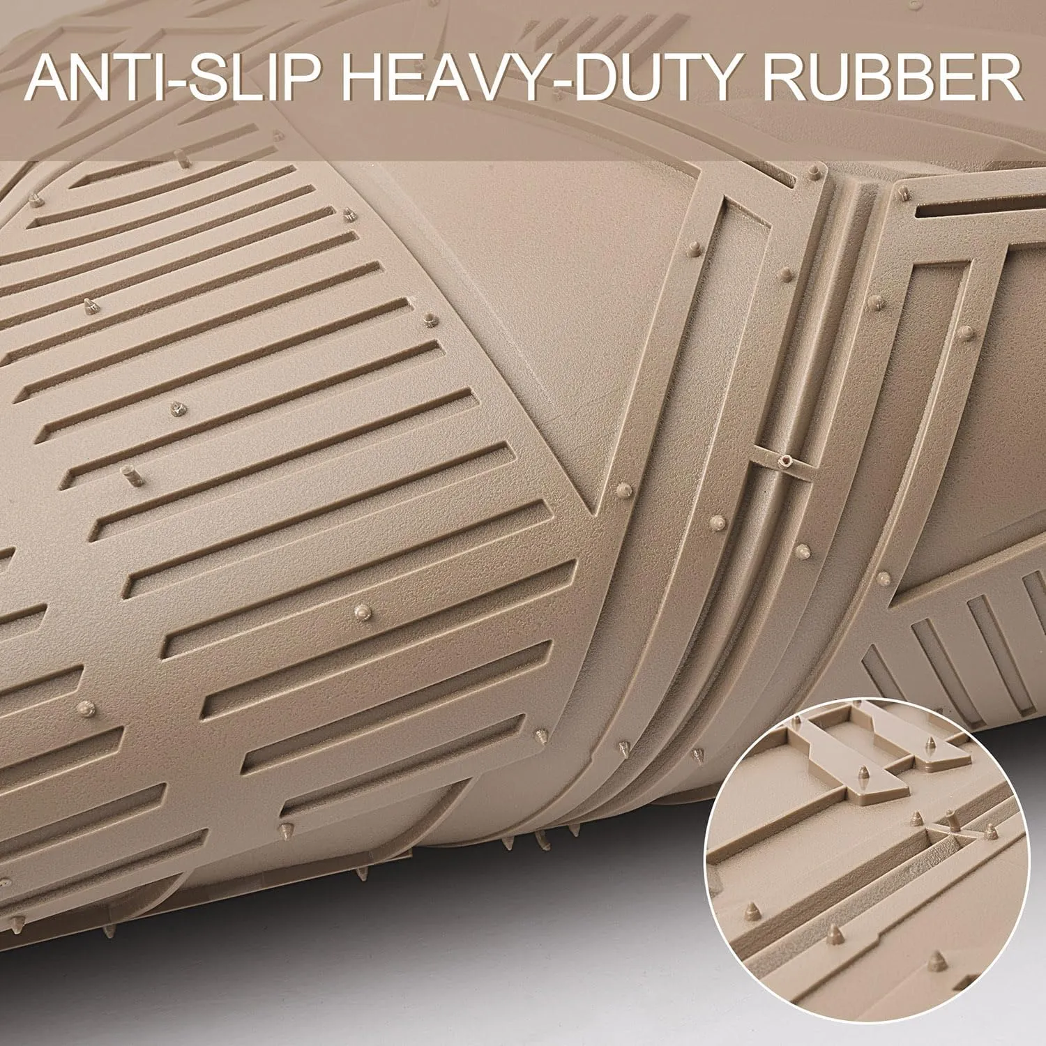 CAR PASS Heavy Duty Rubber Car Mats, Deep Dish Car Floor Mats Full Set, Universal All Weather Automotive Mats 3 Pieces Trim to Fit for Sedans SUVs Trucks, Waterproof Anti-Slip Floor Mats, Full Beige