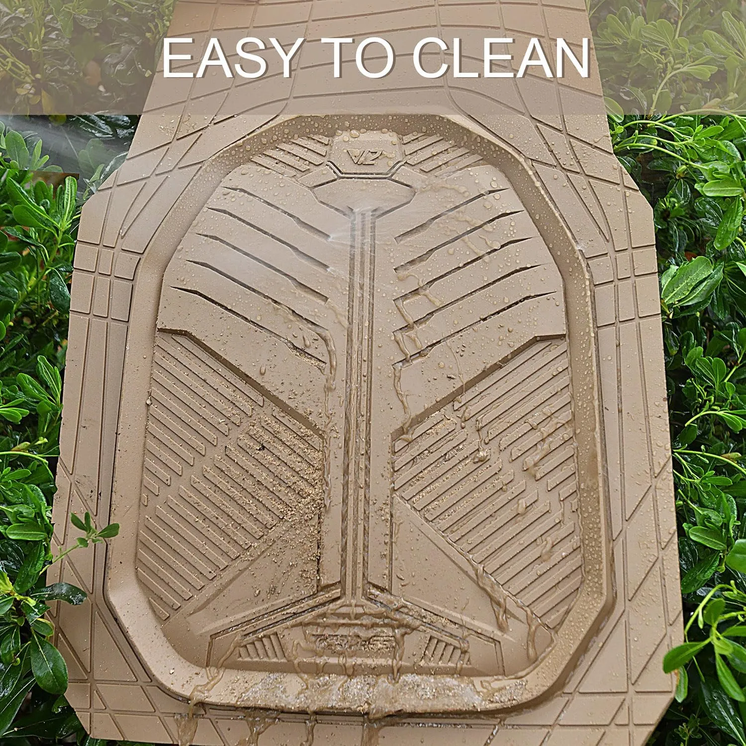CAR PASS Heavy Duty Rubber Car Mats, Deep Dish Car Floor Mats Full Set, Universal All Weather Automotive Mats 3 Pieces Trim to Fit for Sedans SUVs Trucks, Waterproof Anti-Slip Floor Mats, Full Beige