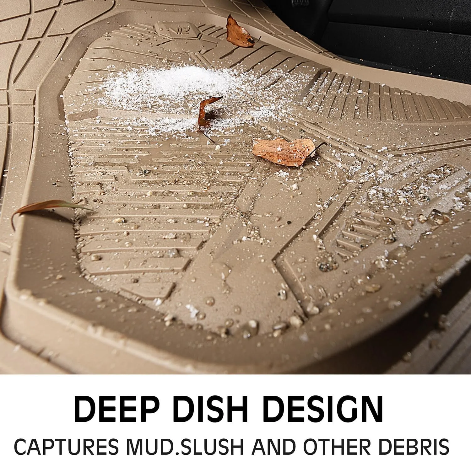 CAR PASS Heavy Duty Rubber Car Mats, Deep Dish Car Floor Mats Full Set, Universal All Weather Automotive Mats 3 Pieces Trim to Fit for Sedans SUVs Trucks, Waterproof Anti-Slip Floor Mats, Full Beige