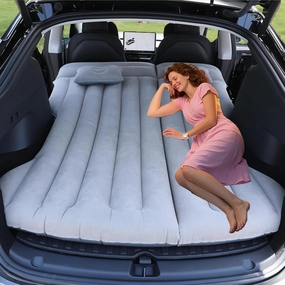 Car Air Mattress - Inflatable Camping Bed Compatible with Tesla Model Y, Thickened Flocked AirBed for Trunk/Backseat/Sedan/SUV/RV, Sleeping Pad with Pump and 2 Pillows for Camping Travel Outdoor Grey