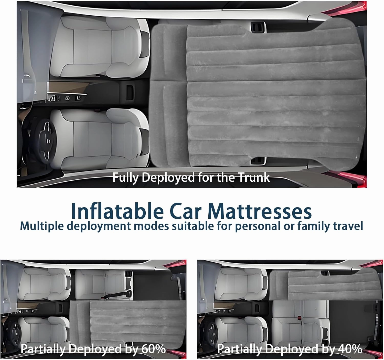 Car Air Mattress - Inflatable Camping Bed Compatible with Tesla Model Y, Thickened Flocked AirBed for Trunk/Backseat/Sedan/SUV/RV, Sleeping Pad with Pump and 2 Pillows for Camping Travel Outdoor Grey