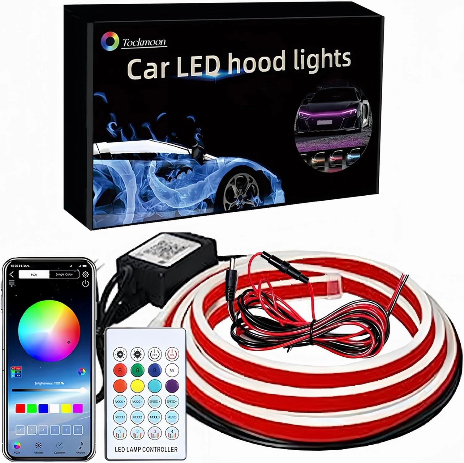 Car led Hood Lights,Multicolor 120modes (70 Inch) 12V, Dynamic car Hood led Strip,Multi Color neon Light kit for car Hood