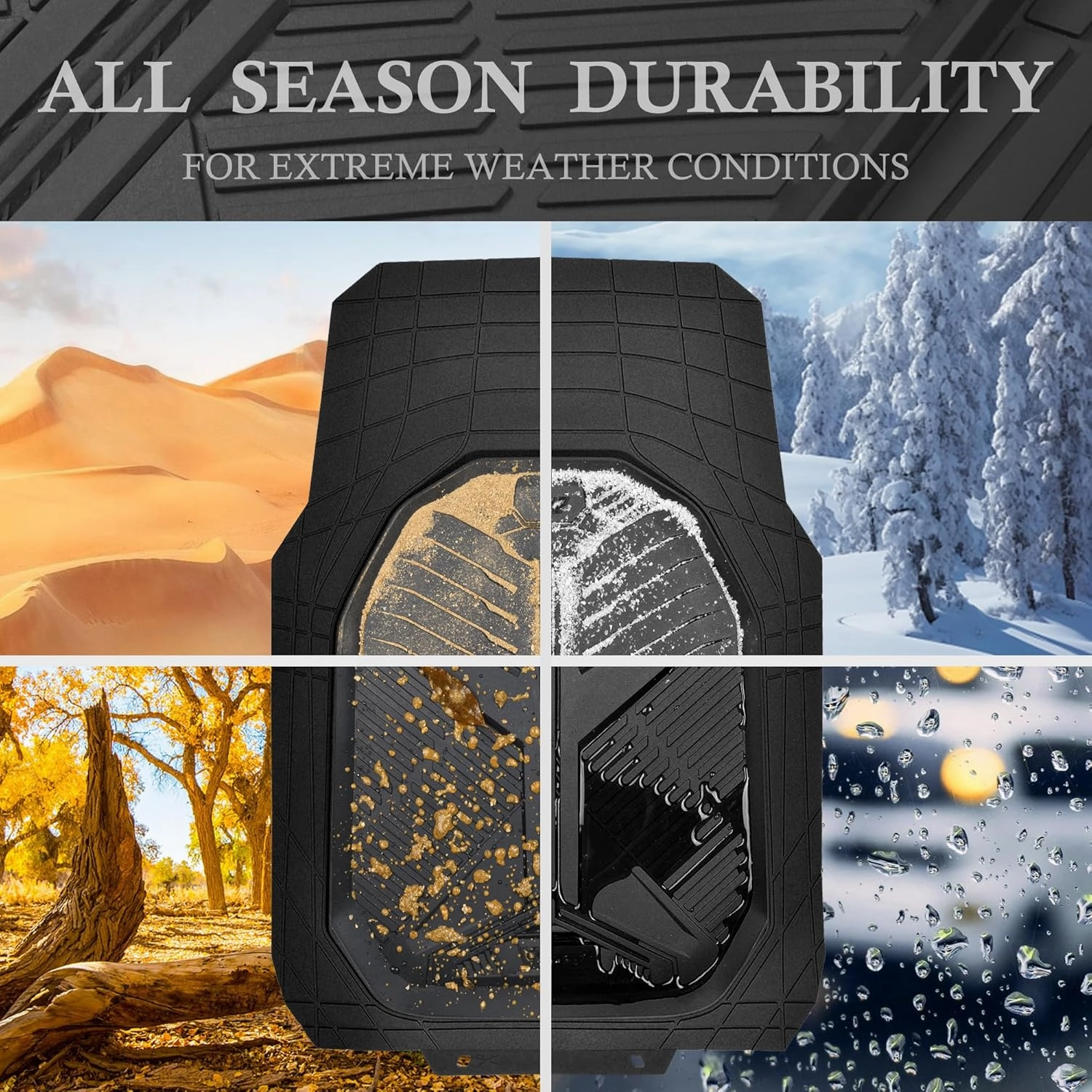 CAR PASS Heavy Duty Rubber Car Mats with Cargo Liner, Deep-Dish Car Floor Mats and Trunk Mat All Weather, Universal Trim-to-Fit for SUVs Trucks Sedans, Waterproof Anti-Slip, Trimmable V12 Black