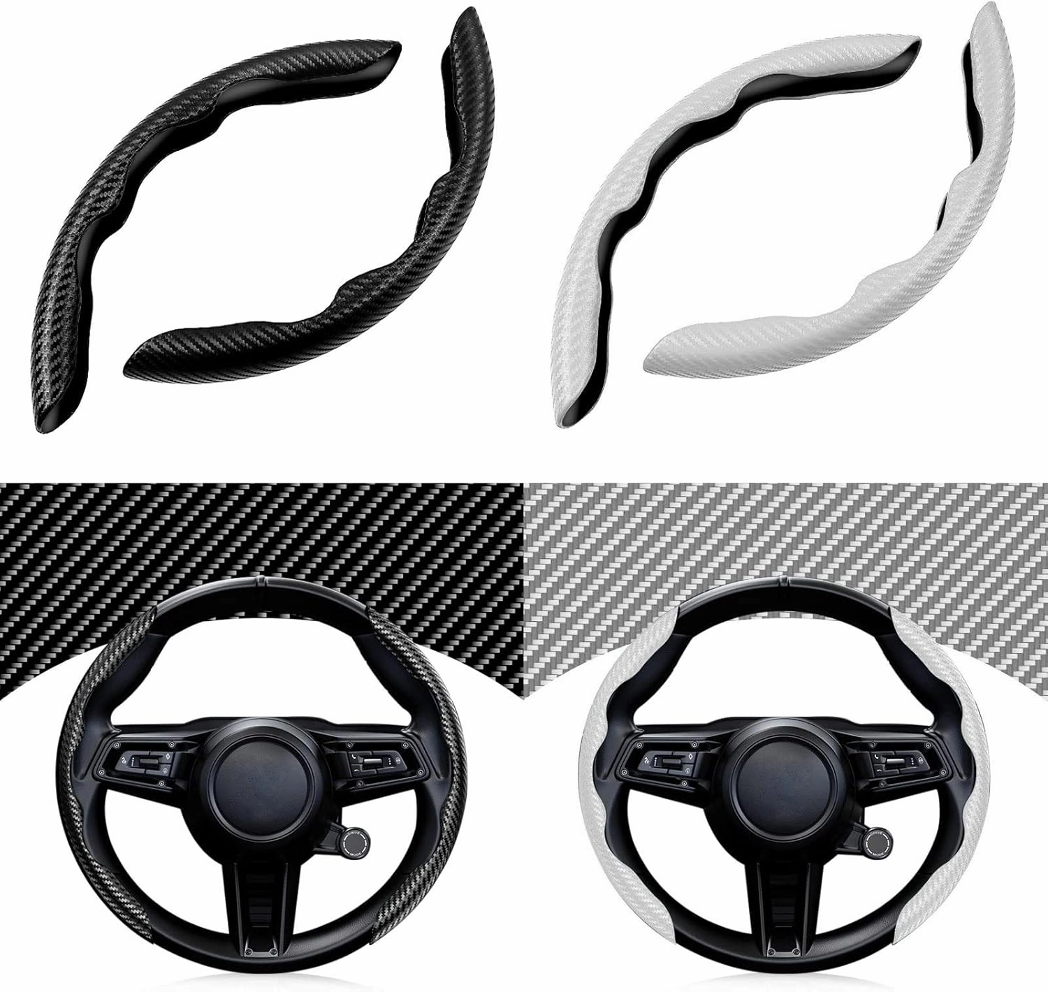 Cartist Steering Wheel Cover, Carbon Fiber Steering Wheel Cover, Wheel Cover for Men/Women, Anti-Slip, Durable, Universal for 99% Car (Black White)