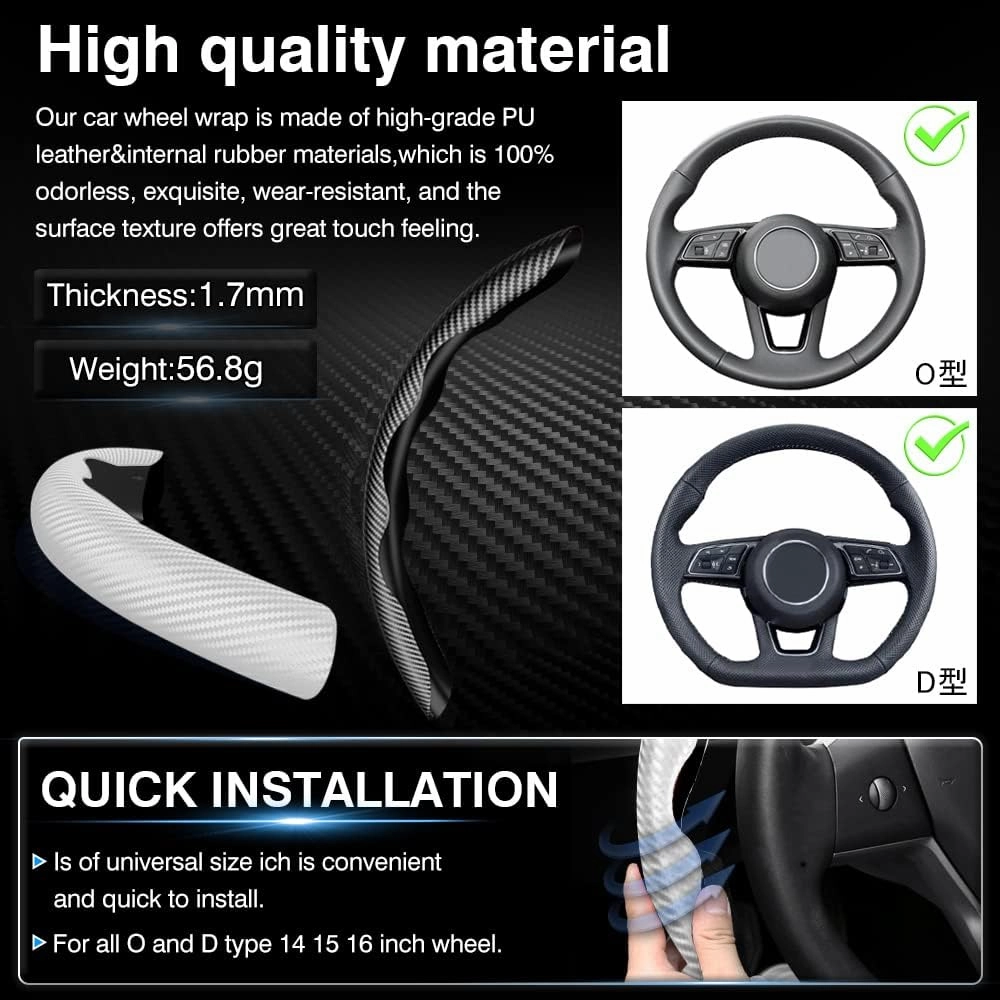 Cartist Steering Wheel Cover, Carbon Fiber Steering Wheel Cover, Wheel Cover for Men/Women, Anti-Slip, Durable, Universal for 99% Car (Black White)