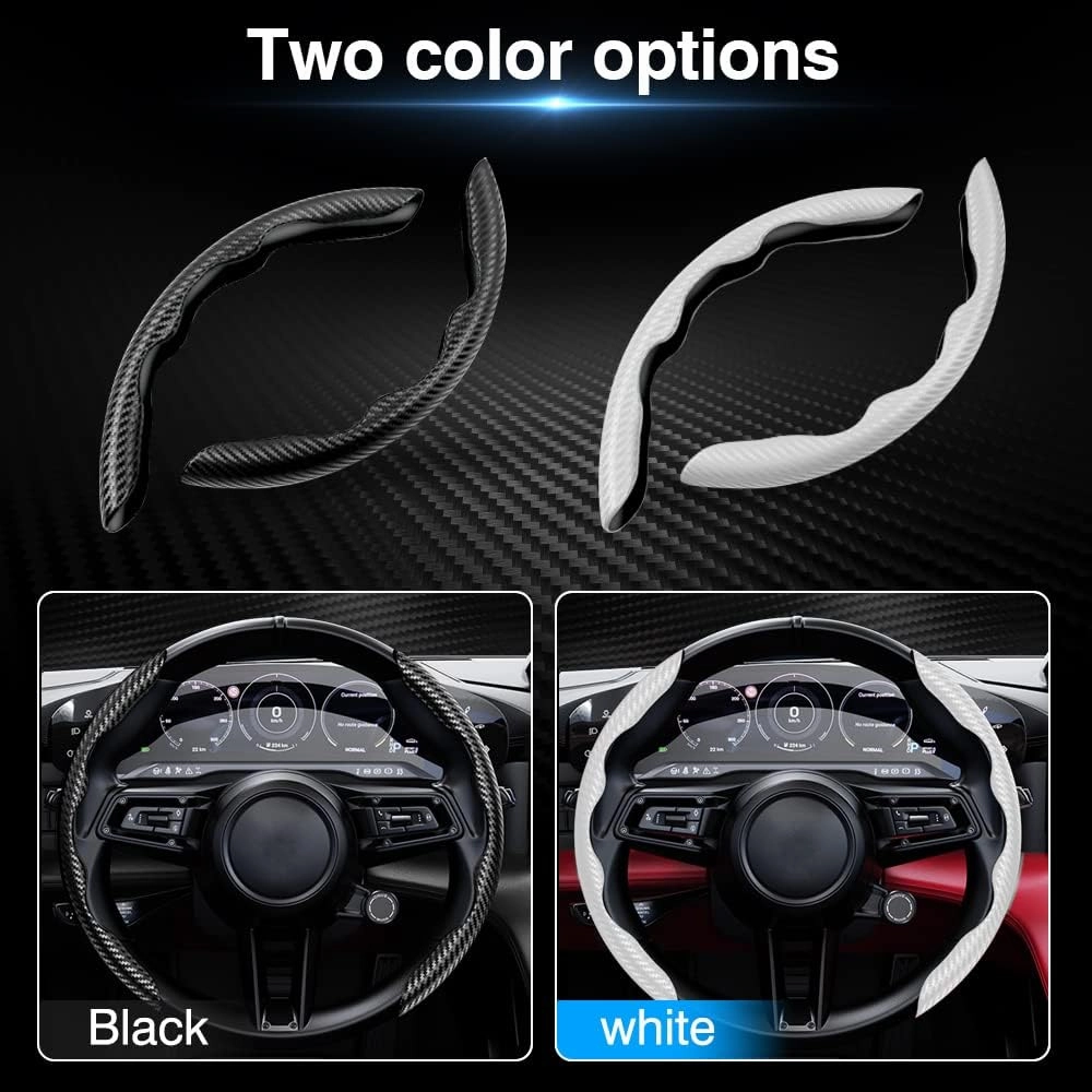 Cartist Steering Wheel Cover, Carbon Fiber Steering Wheel Cover, Wheel Cover for Men/Women, Anti-Slip, Durable, Universal for 99% Car (Black White)