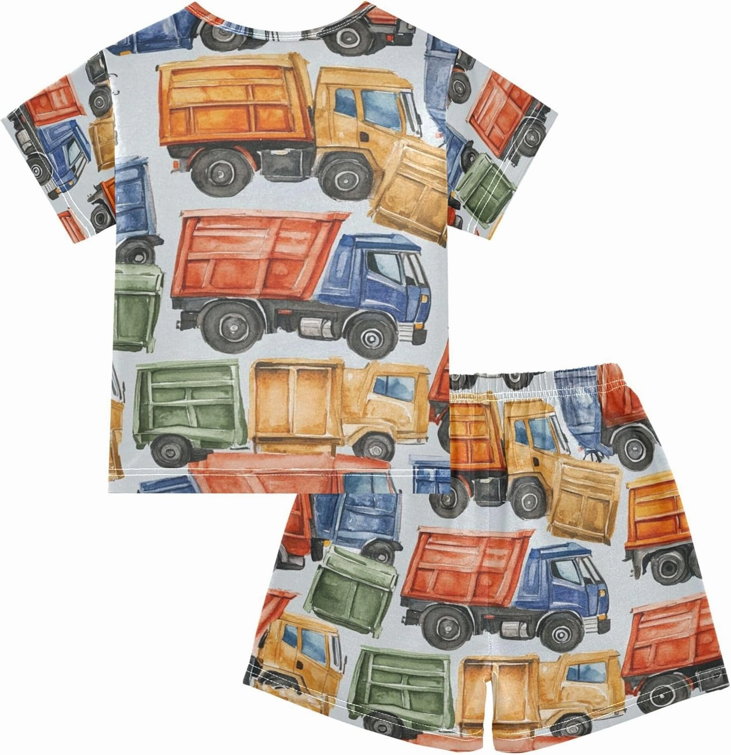 Cartoon Garbage Trucks Cars Summer Pajamas Short Set 2 Piece Sleepwear
