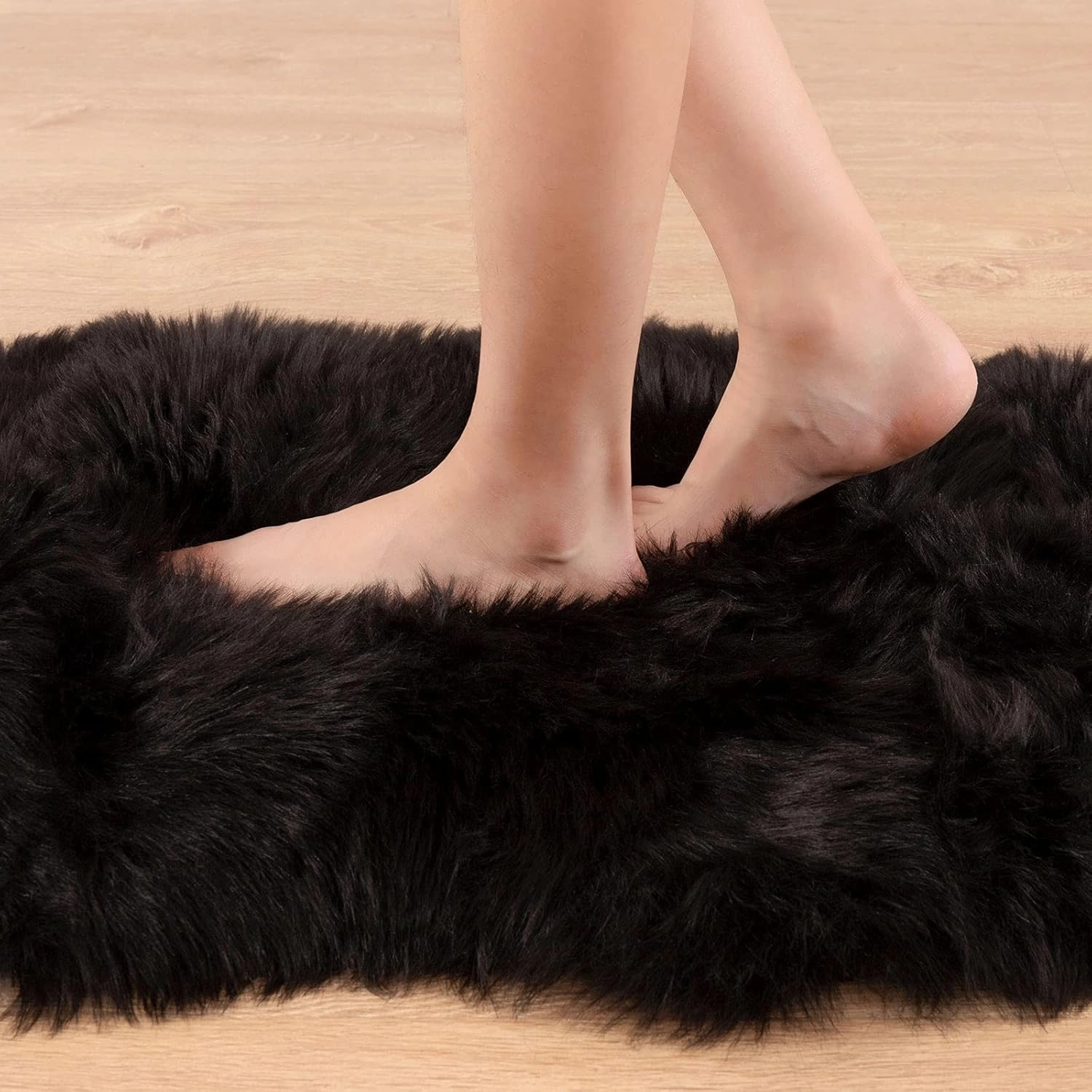Carvapet Luxury Soft Faux Sheepskin Chair Cover Seat Pad Plush Fur Area Rugs for Bedroom, 2ft x 3ft, Black