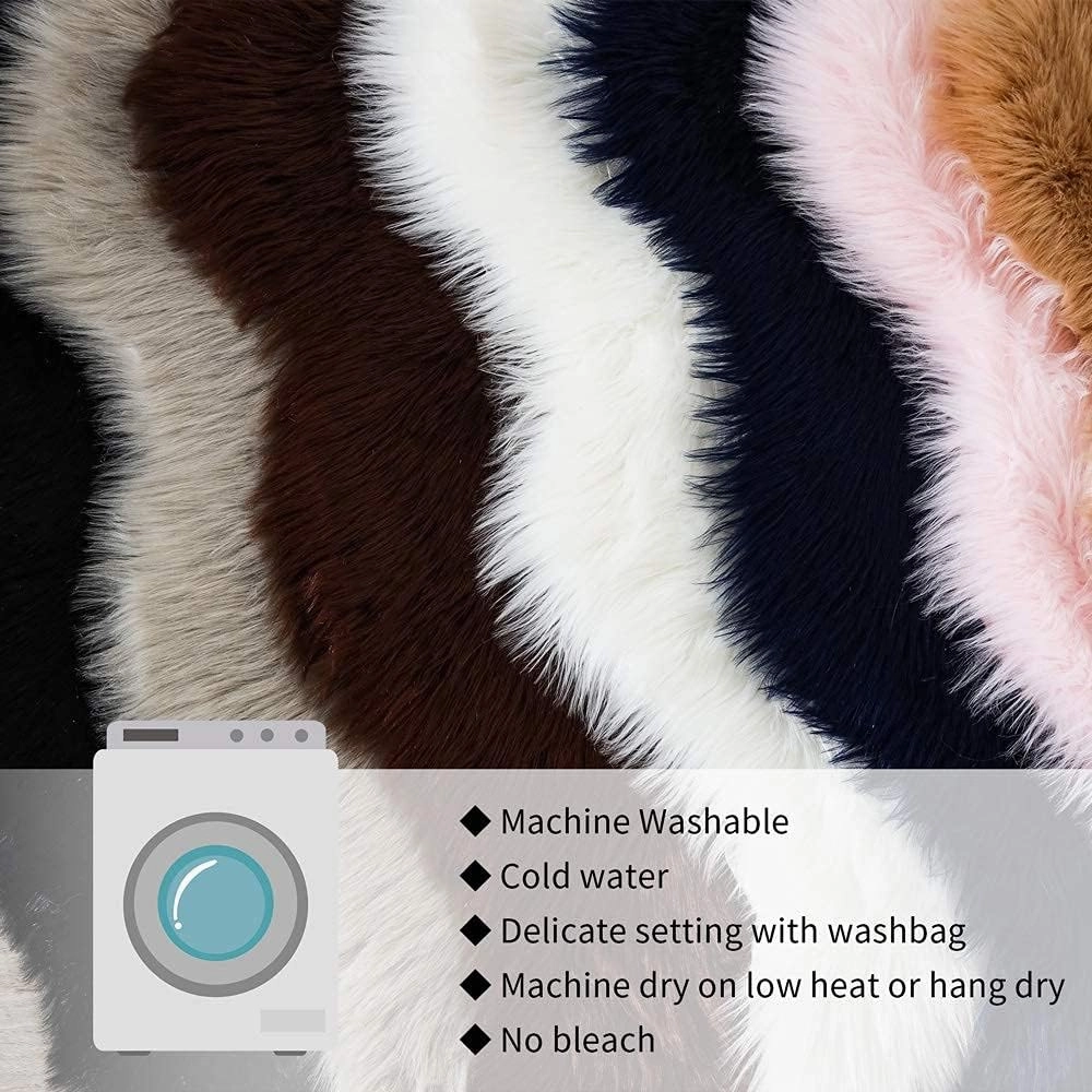 Carvapet Luxury Soft Faux Sheepskin Chair Cover Seat Pad Plush Fur Area Rugs for Bedroom, 2ft x 3ft, Black