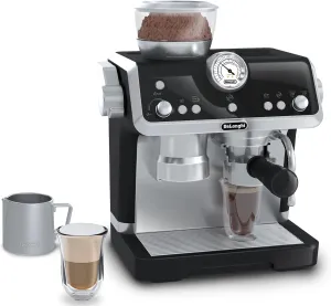 Casdon De'Longhi Toys Barista Coffee Machine. Toy Kitchen Playset for Kids with Moving Parts, Realistic Sounds and Magic Coffee Reveal. For Children Aged 3 , Silver, Black