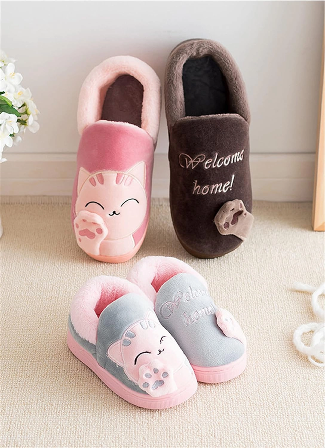Cat slippers Cartoon animal slippers Women slippers Men slippers Winter slippers Plush slippers home shoes Warm slippers Soft comfortable Cotton shoes