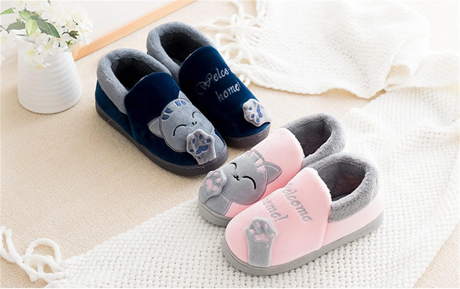 Cat slippers Cartoon animal slippers Women slippers Men slippers Winter slippers Plush slippers home shoes Warm slippers Soft comfortable Cotton shoes