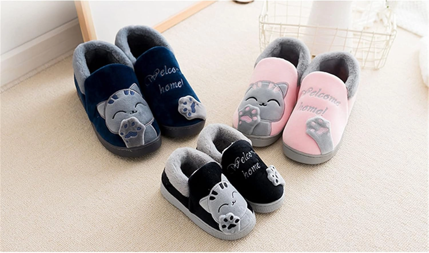 Cat slippers Cartoon animal slippers Women slippers Men slippers Winter slippers Plush slippers home shoes Warm slippers Soft comfortable Cotton shoes