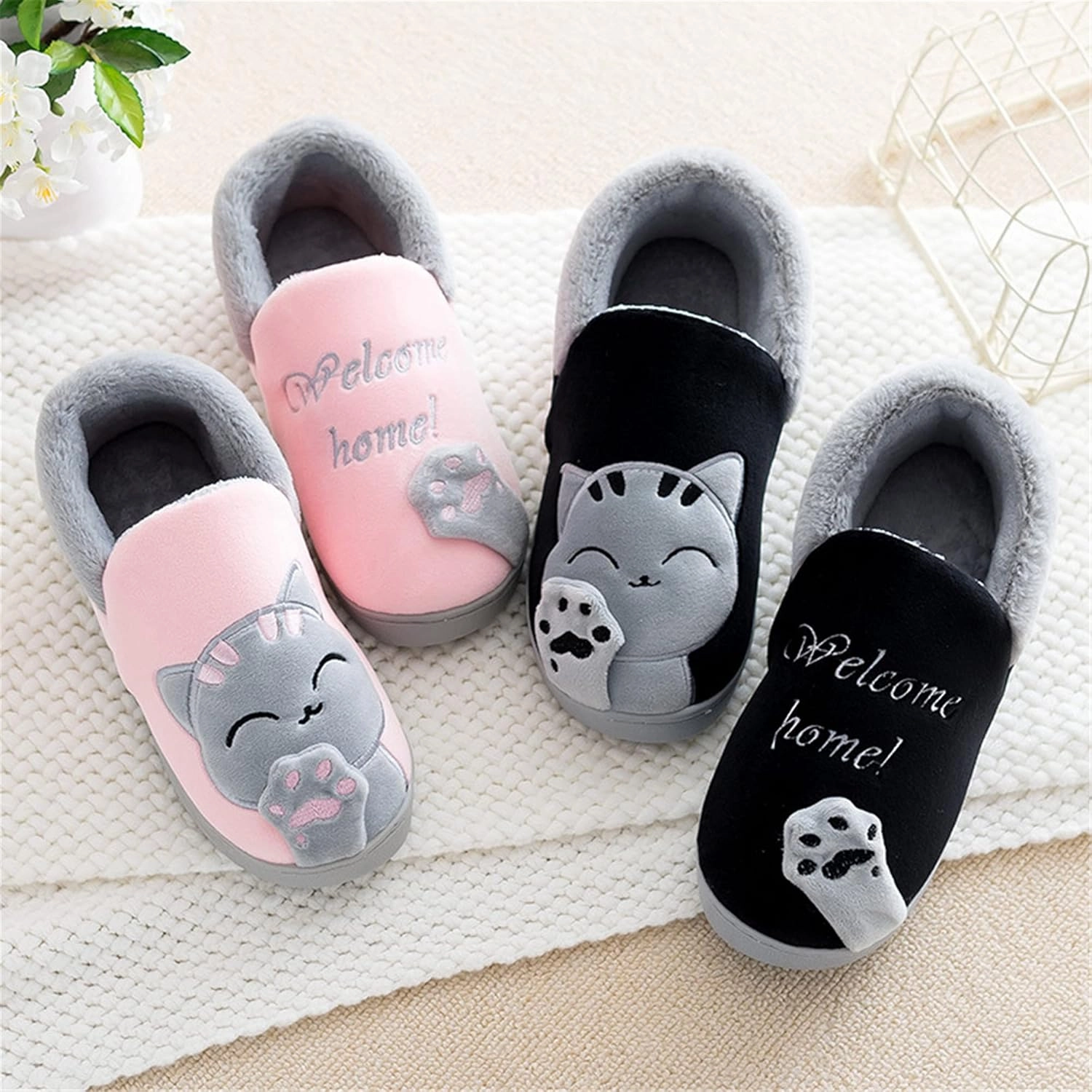 Cat slippers Cartoon animal slippers Women slippers Men slippers Winter slippers Plush slippers home shoes Warm slippers Soft comfortable Cotton shoes