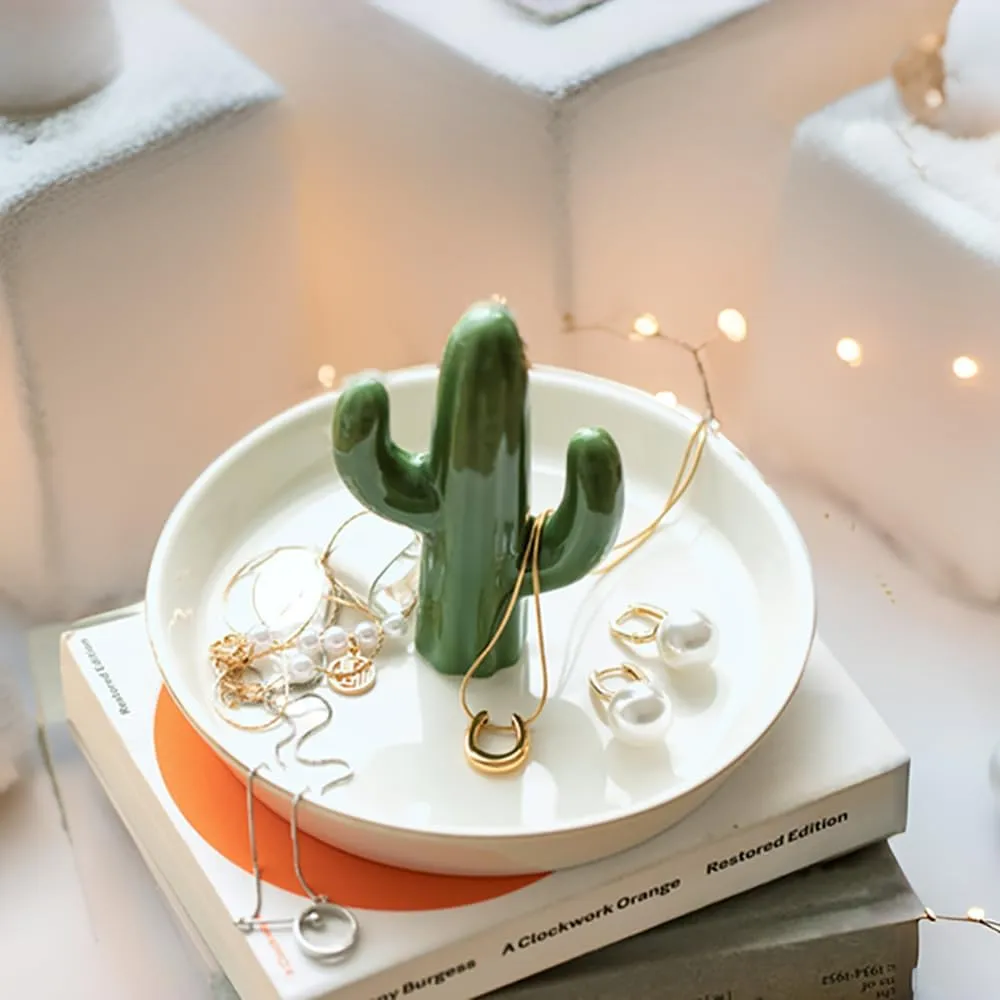 Ceramic Cactus Ring Holder for Jewelry, Ring Dish, Cute Western Decor, Hippie Room Trinket Tray, Christmas Thanksgiving Gift for Women Teen Girl