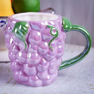 Ceramic Mug for Home & Office, Creative Porcelain 3D Fruit Cup with Handle for Coffee, Tea, Juice, Milk & Water, 15.5oz. Grapes Shape Mug Gift, 4.3" H
