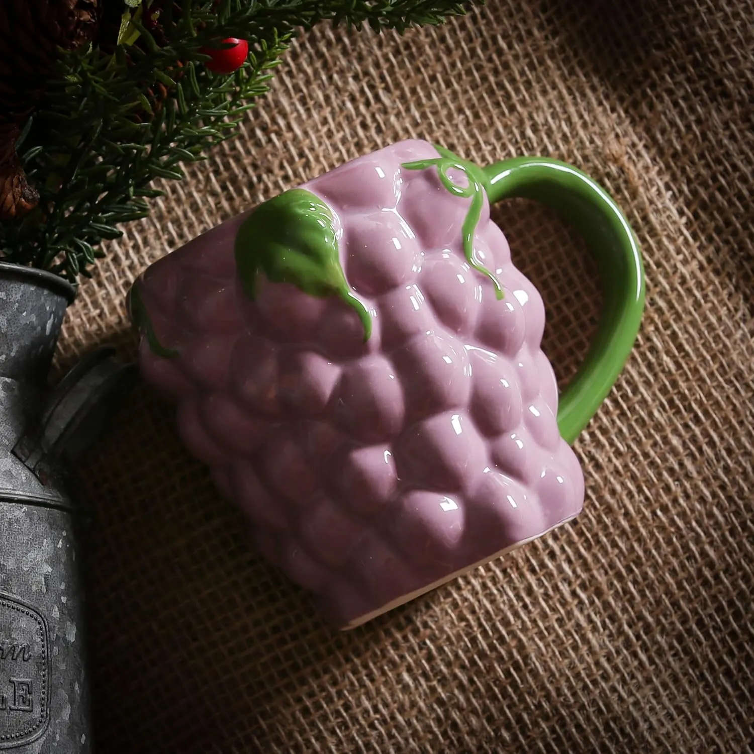 Ceramic Mug for Home & Office, Creative Porcelain 3D Fruit Cup with Handle for Coffee, Tea, Juice, Milk & Water, 15.5oz. Grapes Shape Mug Gift, 4.3" H