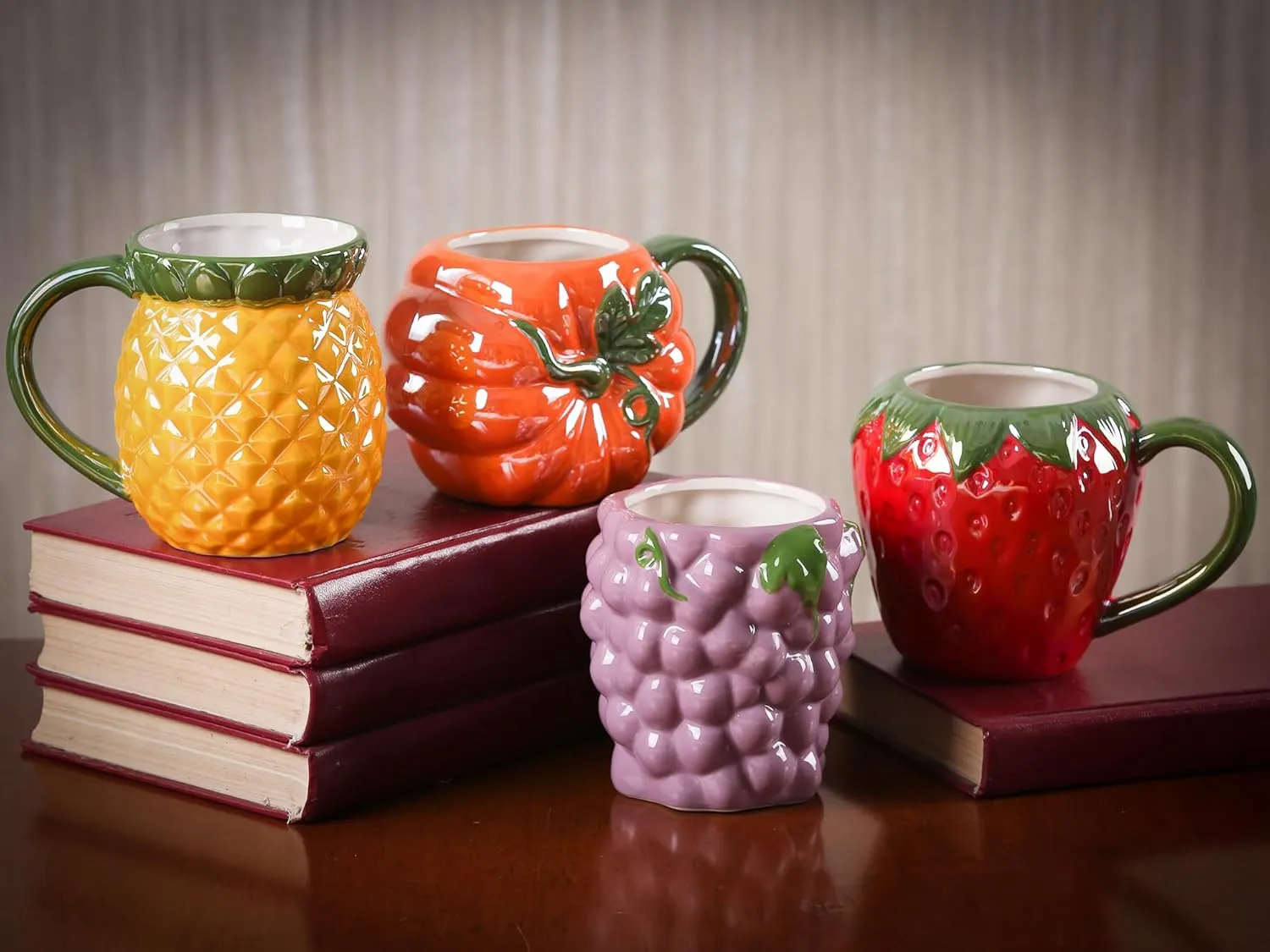 Ceramic Mug for Home & Office, Creative Porcelain 3D Fruit Cup with Handle for Coffee, Tea, Juice, Milk & Water, 15.5oz. Grapes Shape Mug Gift, 4.3" H