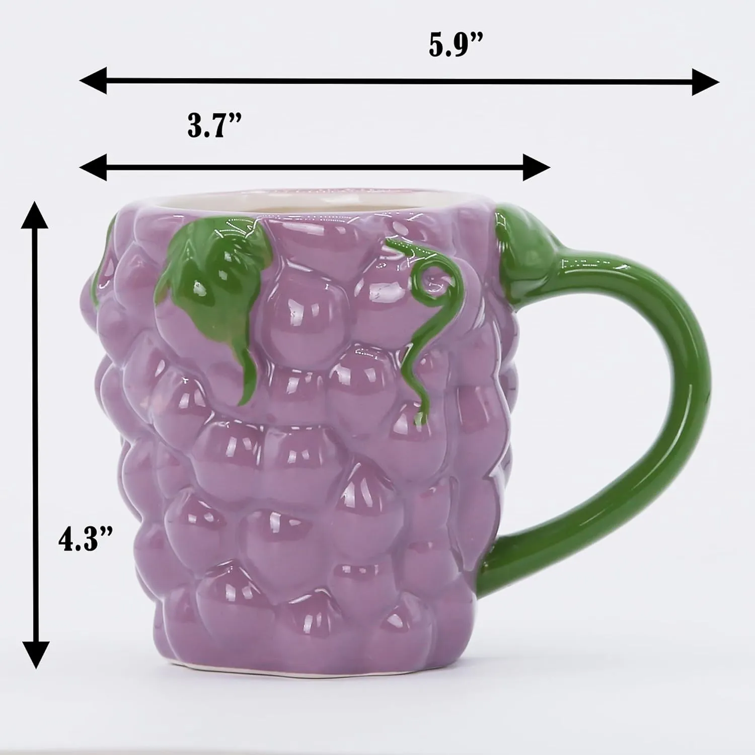 Ceramic Mug for Home & Office, Creative Porcelain 3D Fruit Cup with Handle for Coffee, Tea, Juice, Milk & Water, 15.5oz. Grapes Shape Mug Gift, 4.3" H