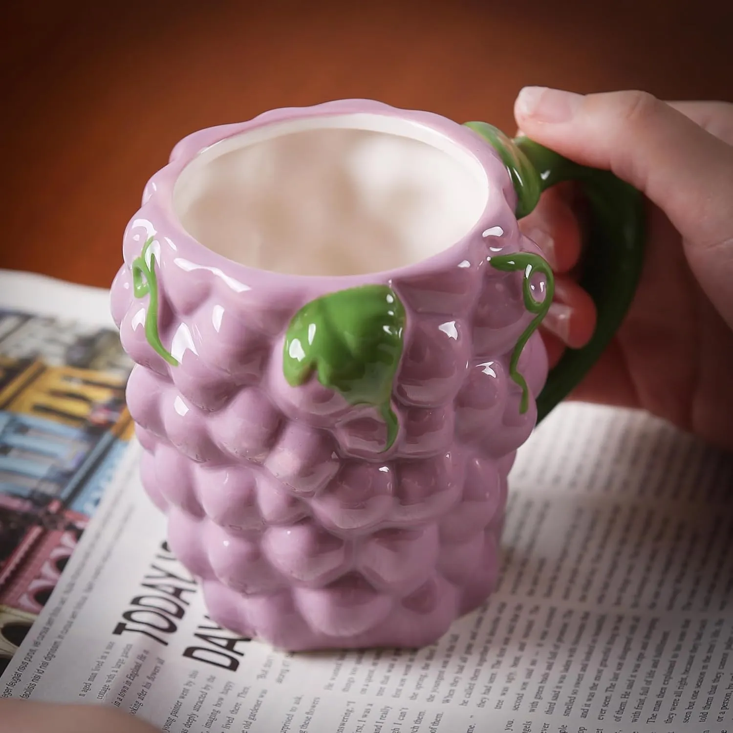 Ceramic Mug for Home & Office, Creative Porcelain 3D Fruit Cup with Handle for Coffee, Tea, Juice, Milk & Water, 15.5oz. Grapes Shape Mug Gift, 4.3" H