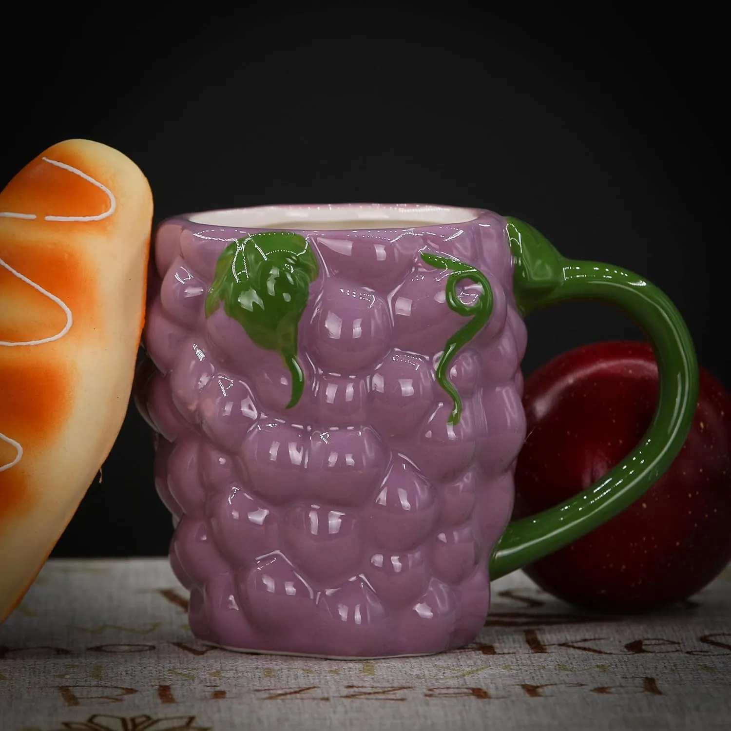 Ceramic Mug for Home & Office, Creative Porcelain 3D Fruit Cup with Handle for Coffee, Tea, Juice, Milk & Water, 15.5oz. Grapes Shape Mug Gift, 4.3" H