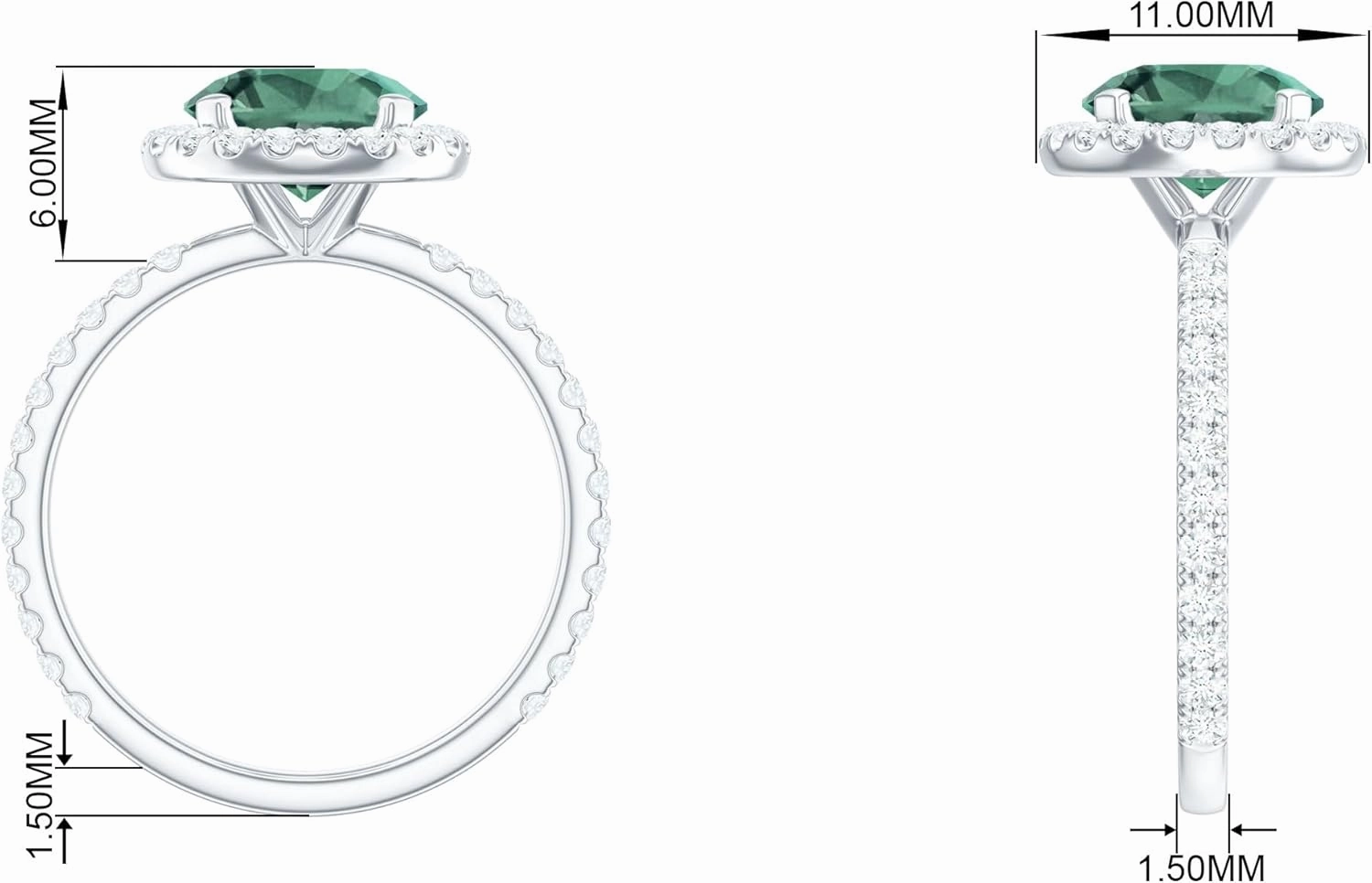 Certified Green Sapphire Halo Engagement Ring with Moissanite, AAAA Quality, Lab Grown Sapphire Circle Engagement Ring