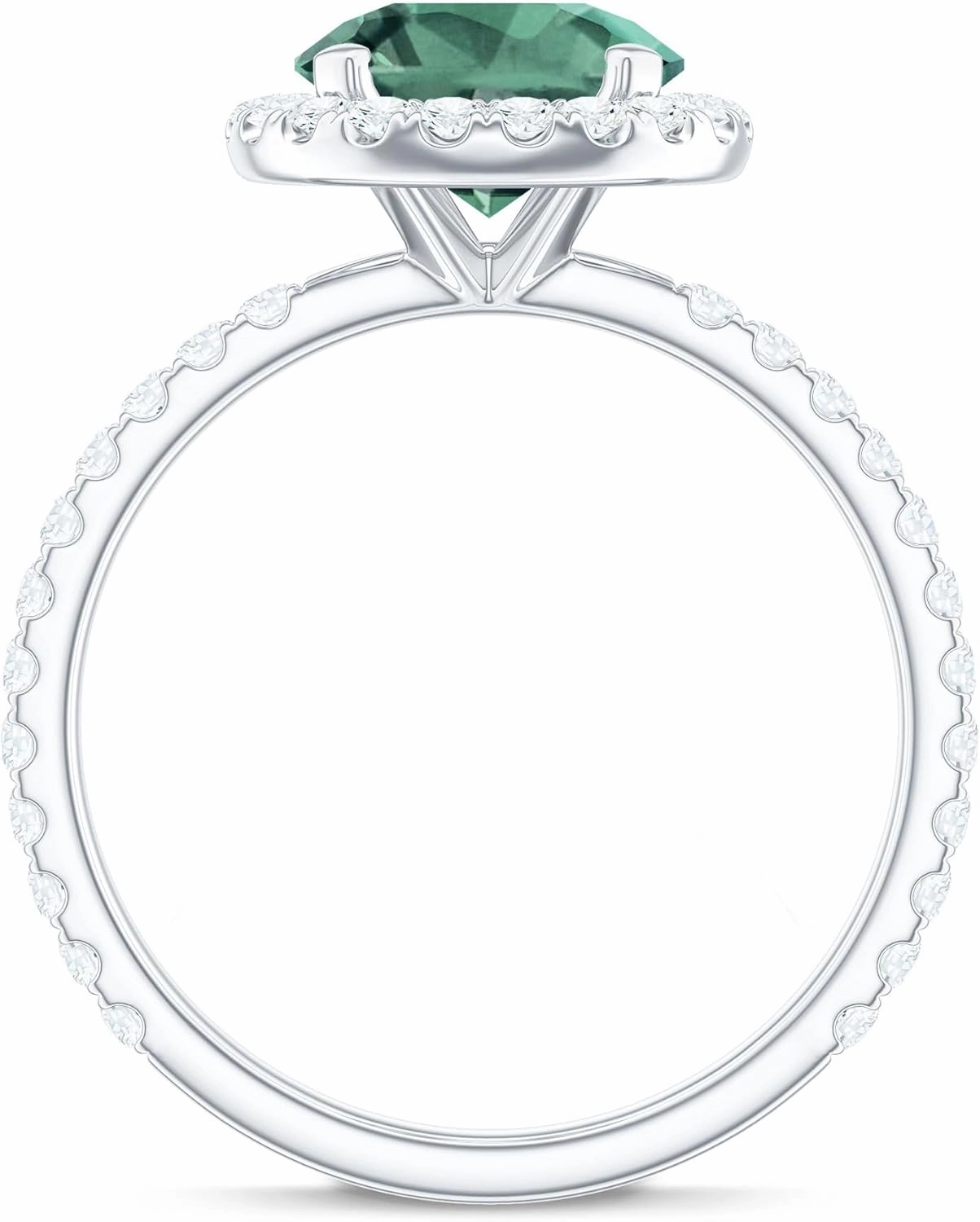 Certified Green Sapphire Halo Engagement Ring with Moissanite, AAAA Quality, Lab Grown Sapphire Circle Engagement Ring