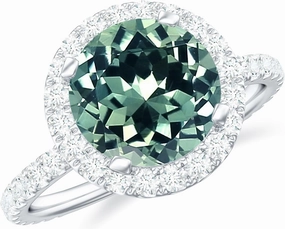 Certified Green Sapphire Halo Engagement Ring with Moissanite, AAAA Quality, Lab Grown Sapphire Circle Engagement Ring