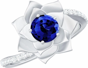 Certified Lab Grown Blue Sapphire Flower Engagement Ring, AAAA Quality, Sapphire Diamond Flower Ring - Ready To Gift