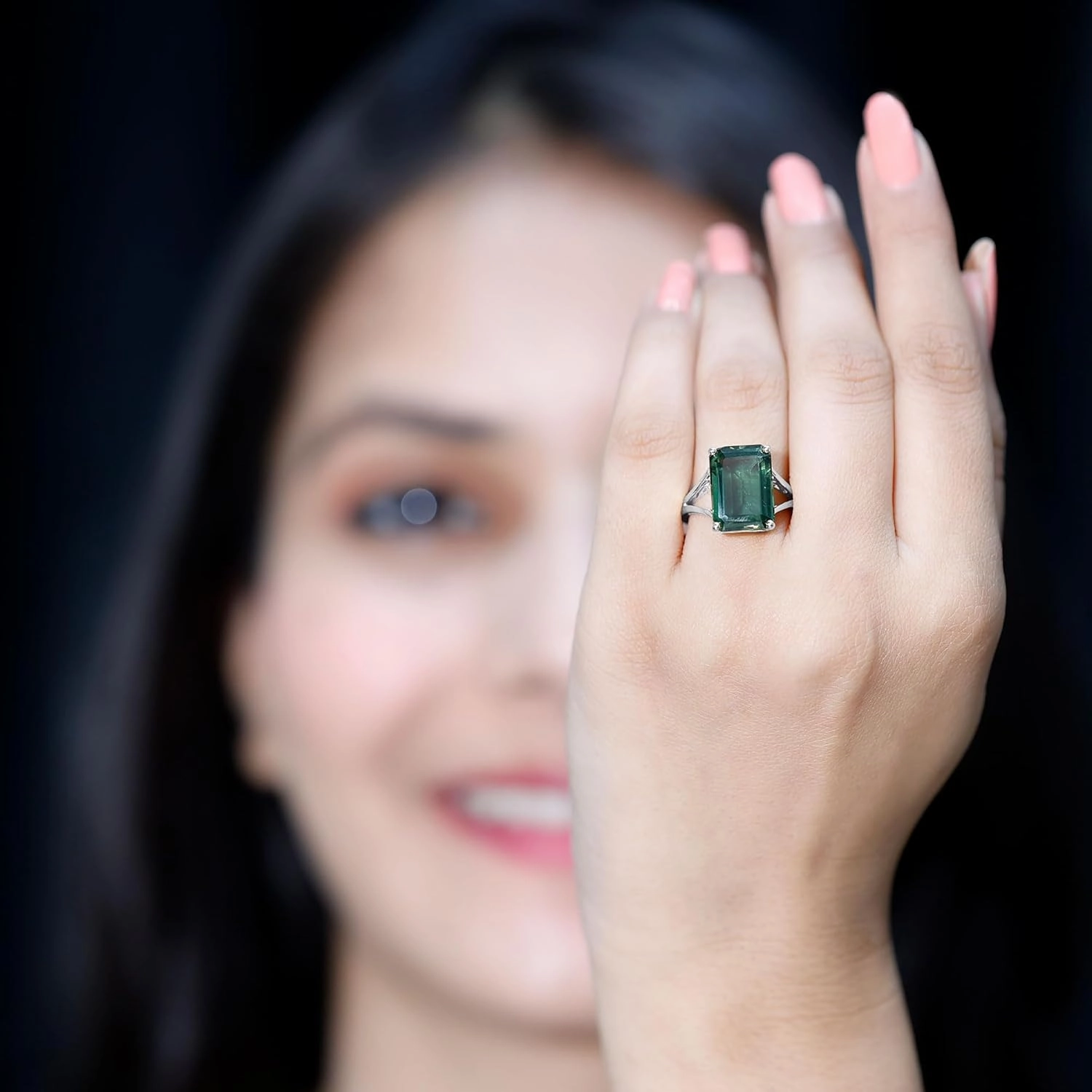 Certified Lab Grown Green Sapphire 10X14mm Emerald Cut Engagement Ring, AAAA Quality, Cocktail Ring - Ready To Gift