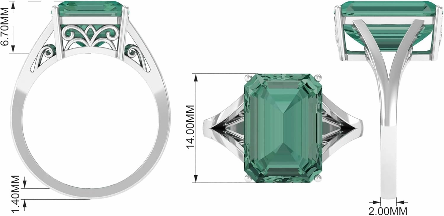 Certified Lab Grown Green Sapphire 10X14mm Emerald Cut Engagement Ring, AAAA Quality, Cocktail Ring - Ready To Gift