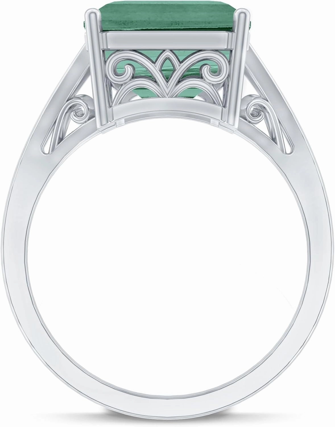 Certified Lab Grown Green Sapphire 10X14mm Emerald Cut Engagement Ring, AAAA Quality, Cocktail Ring - Ready To Gift