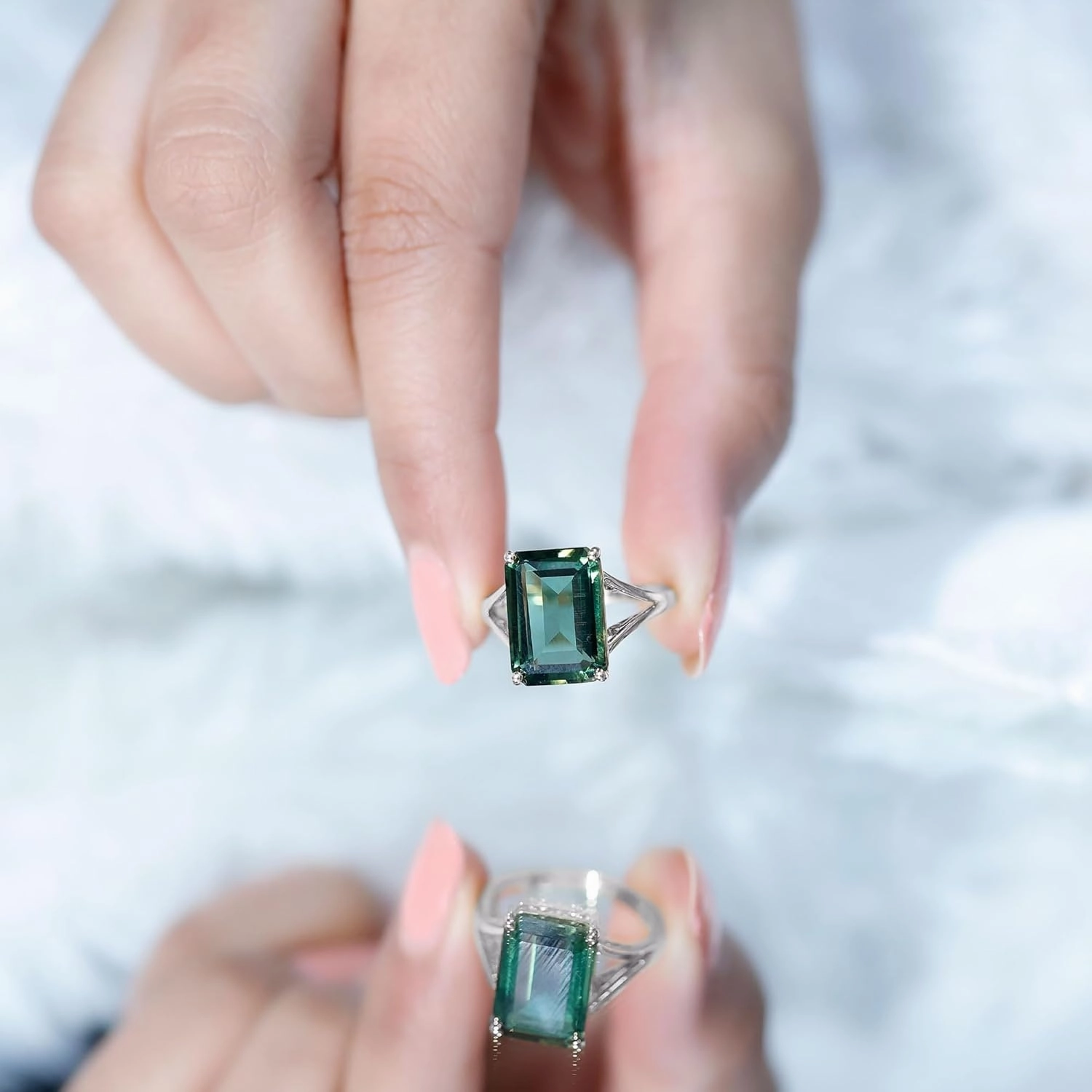 Certified Lab Grown Green Sapphire 10X14mm Emerald Cut Engagement Ring, AAAA Quality, Cocktail Ring - Ready To Gift
