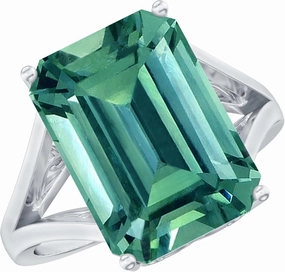 Certified Lab Grown Green Sapphire 10X14mm Emerald Cut Engagement Ring, AAAA Quality, Cocktail Ring - Ready To Gift