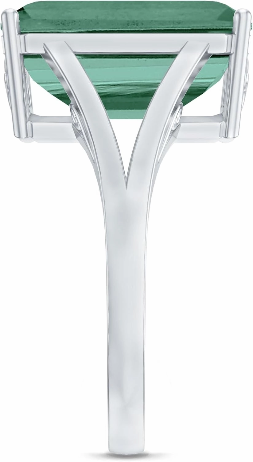 Certified Lab Grown Green Sapphire 10X14mm Emerald Cut Engagement Ring, AAAA Quality, Cocktail Ring - Ready To Gift
