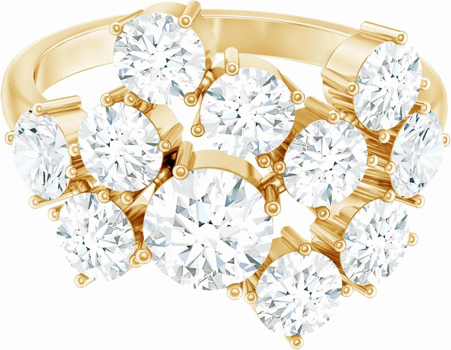 Certified Moissanite Diamond Cocktail Ring, D-Vs1 Quality, Moissanite Cluster Ring in 14K Gold Plated Silver - Gift For Her