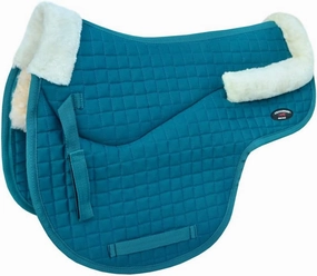 CHALLENGER Horse Quilted Fleece Lined Trail Contoured English Saddle Pad Teal 72179