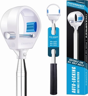 CHAMPKEY Upgraded Auto-Locking Golf Ball Retriever Performance Version - Thicken Telescopic Shaft Golf Ball Picker - High Durability and Stability Golf Retriever
